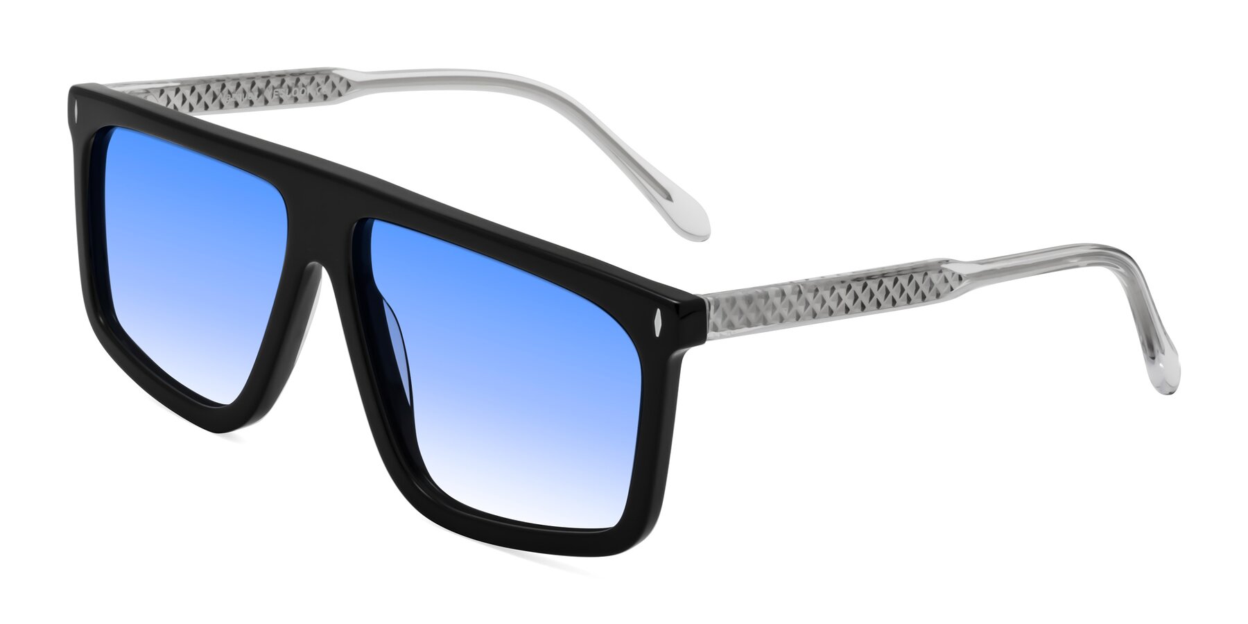 Angle of Vazquez in Black/Silver with Blue Gradient Lenses