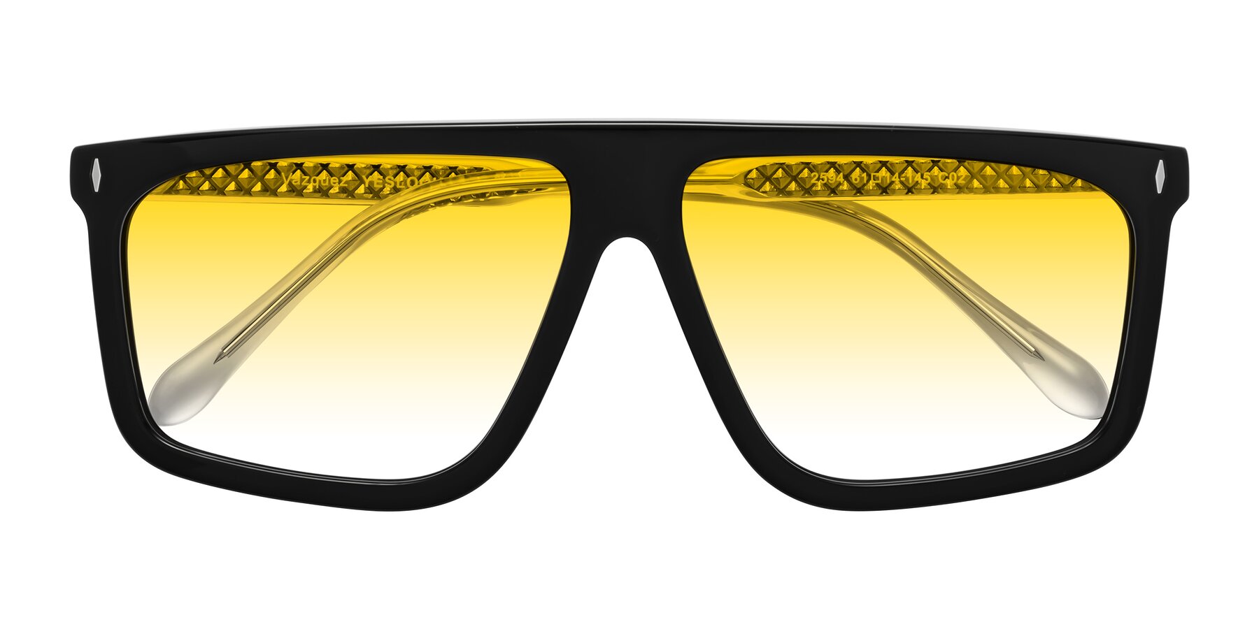 Folded Front of Vazquez in Black/Silver with Yellow Gradient Lenses
