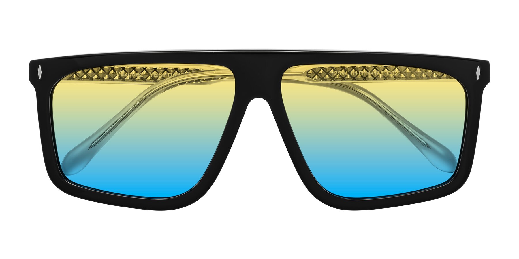 Folded Front of Vazquez in Black/Silver with Yellow / Blue Gradient Lenses