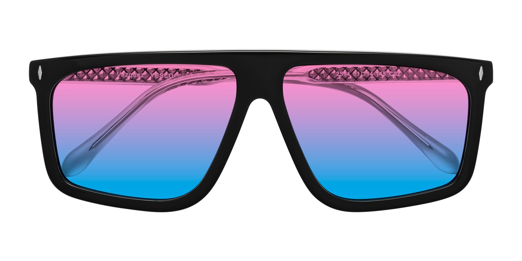 Folded Front of Vazquez in Black/Silver with Pink / Blue Gradient Lenses