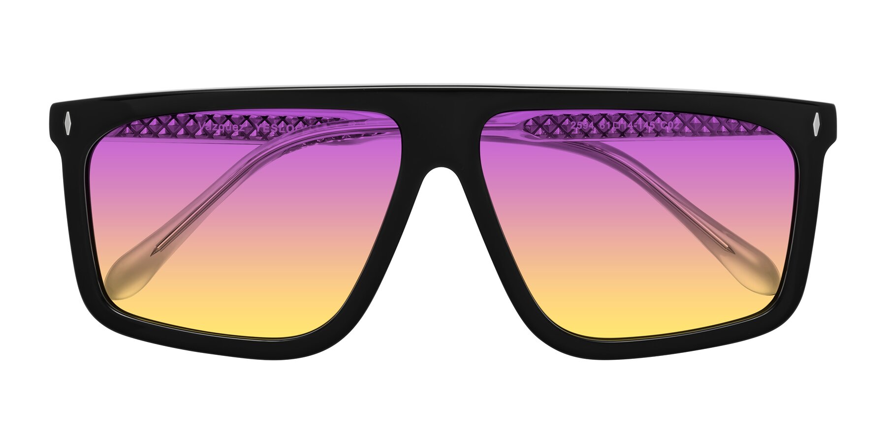 Folded Front of Vazquez in Black/Silver with Purple / Yellow Gradient Lenses