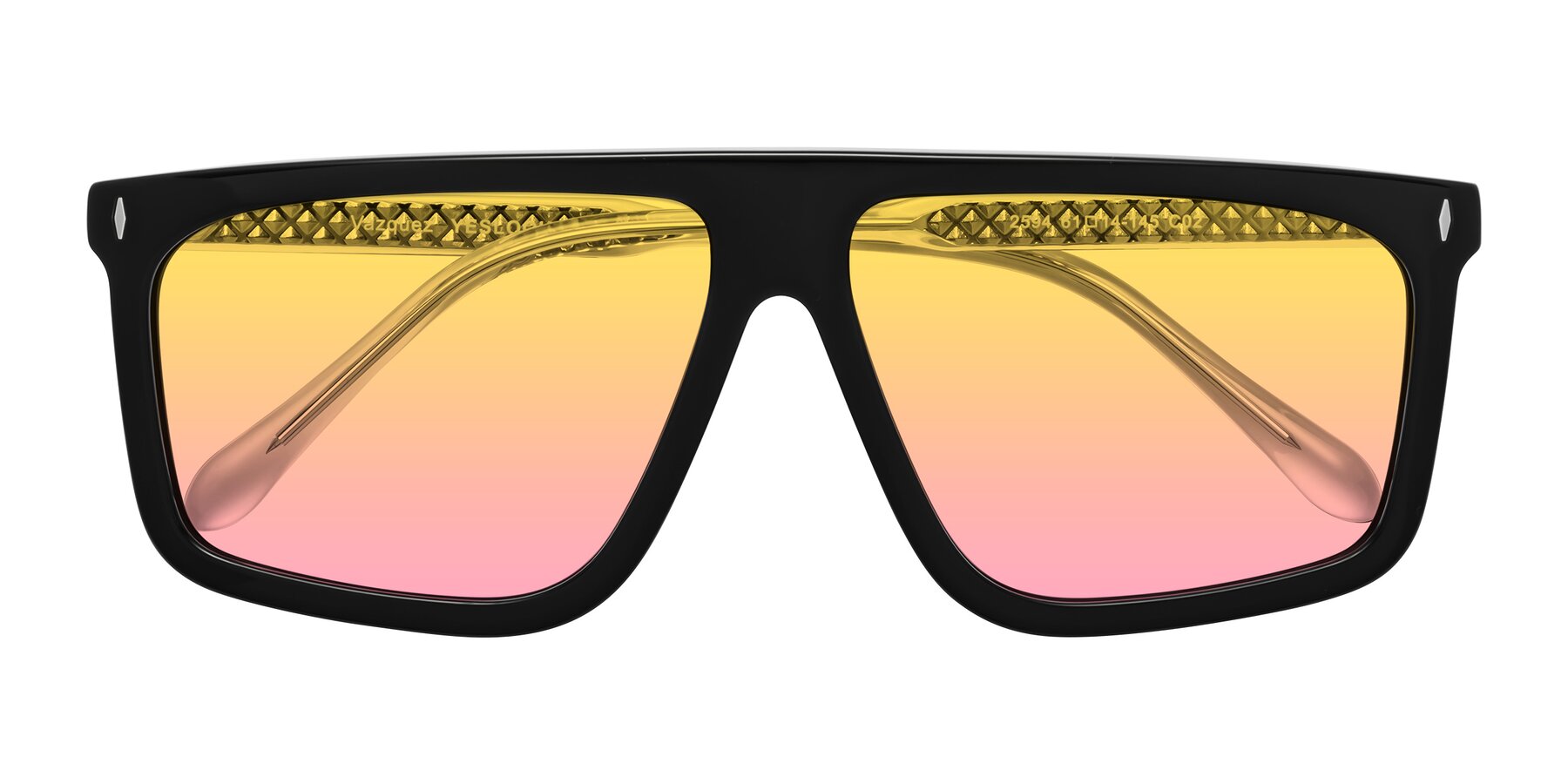 Folded Front of Vazquez in Black/Silver with Yellow / Pink Gradient Lenses
