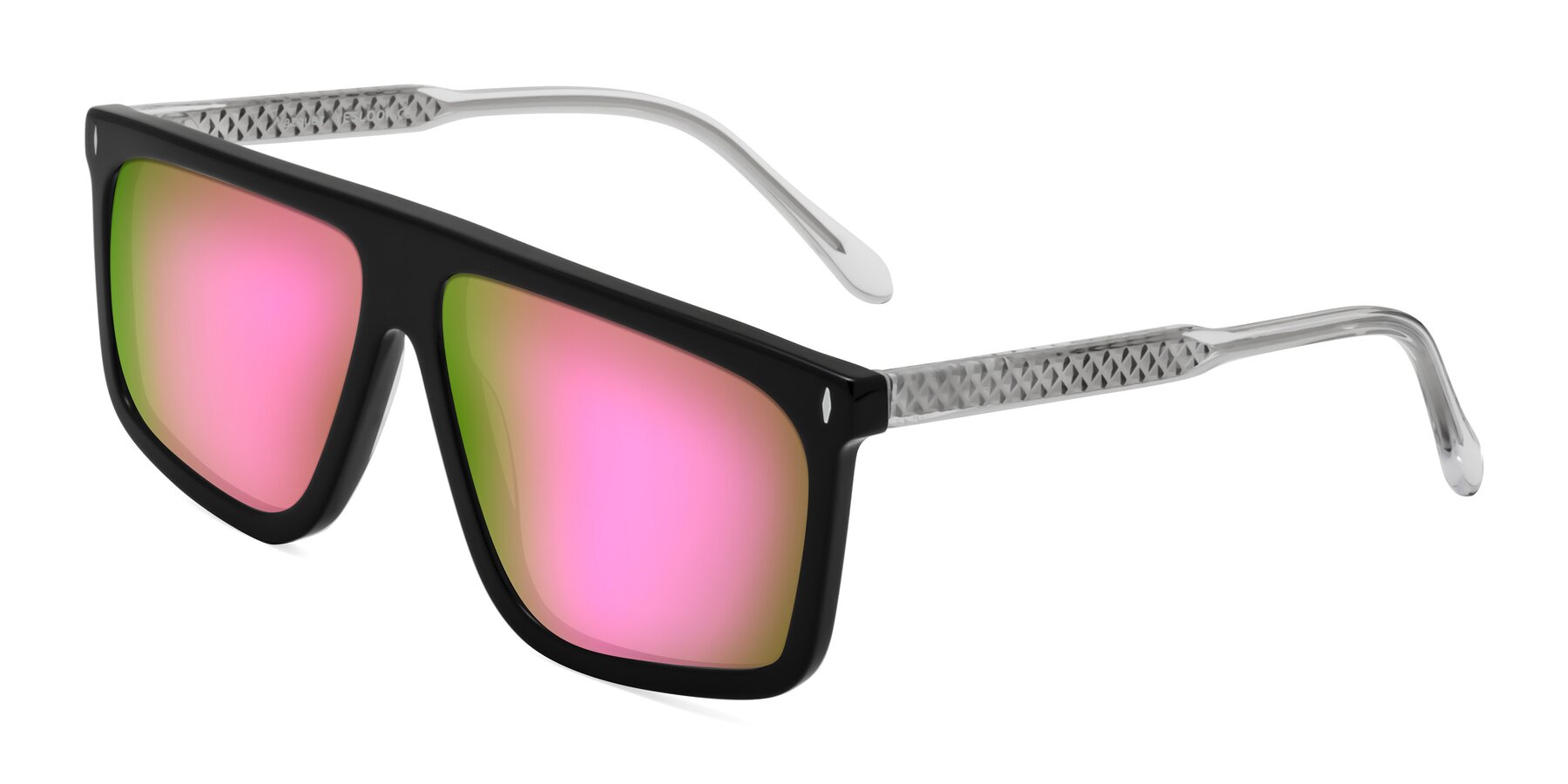 Angle of Vazquez in Black/Silver with Pink Mirrored Lenses