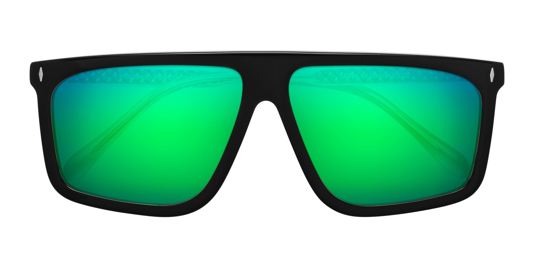 Folded Front of Vazquez in Black/Silver with Green Mirrored Lenses