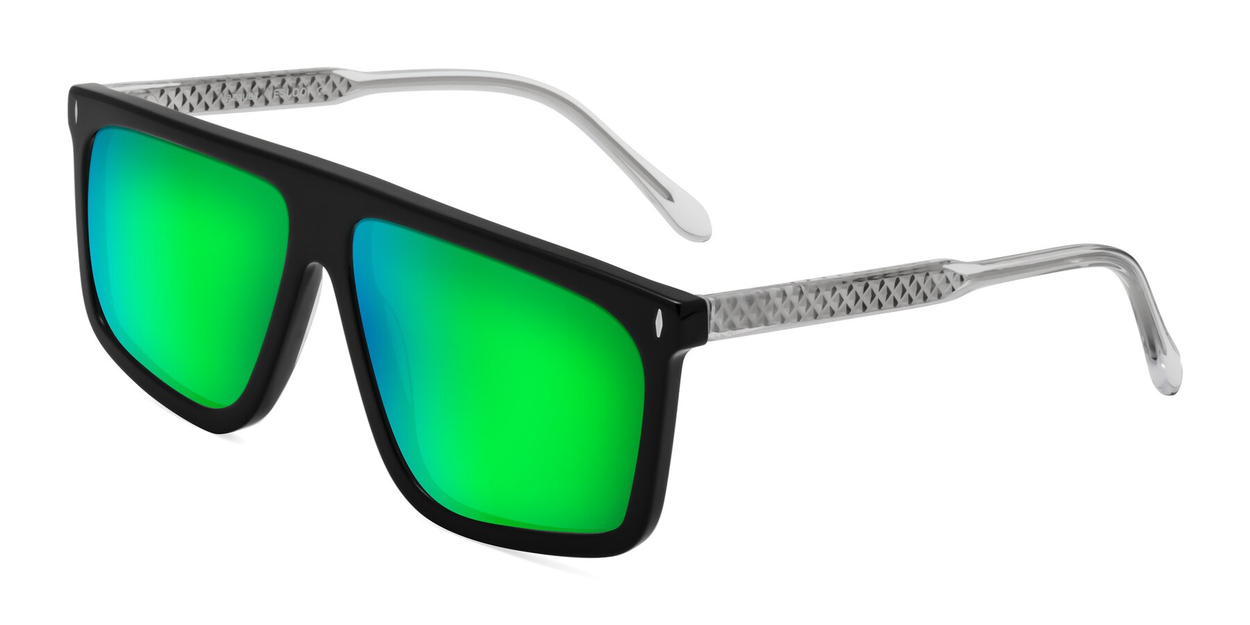 Angle of Vazquez in Black/Silver with Green Mirrored Lenses