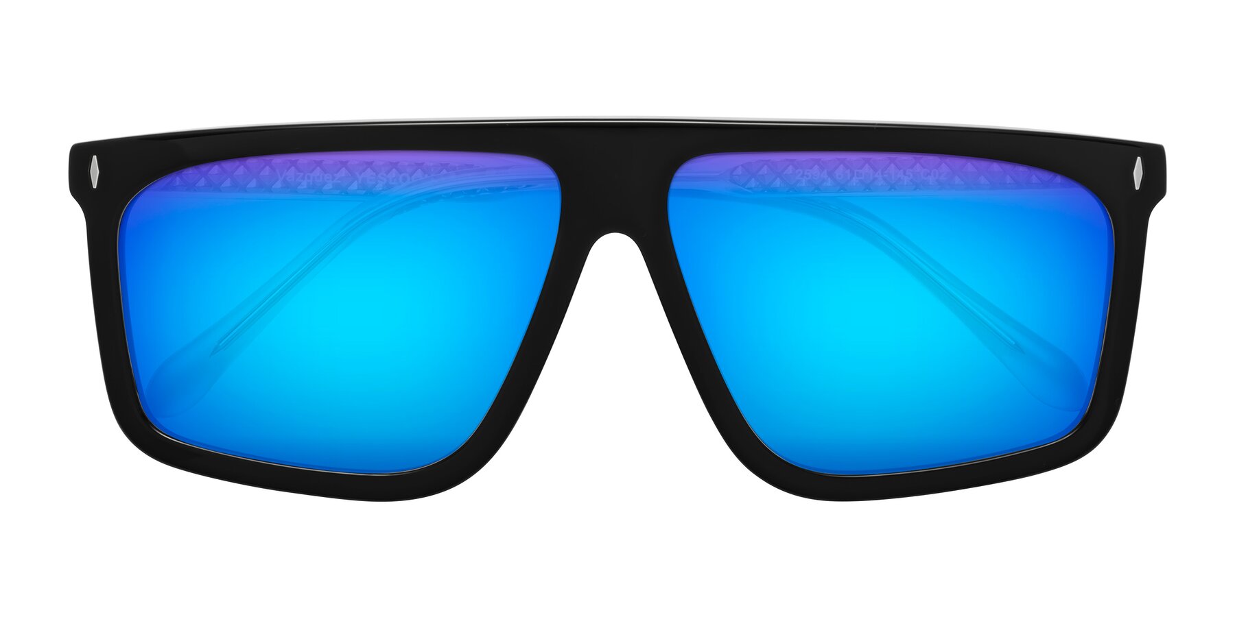 Folded Front of Vazquez in Black/Silver with Blue Mirrored Lenses