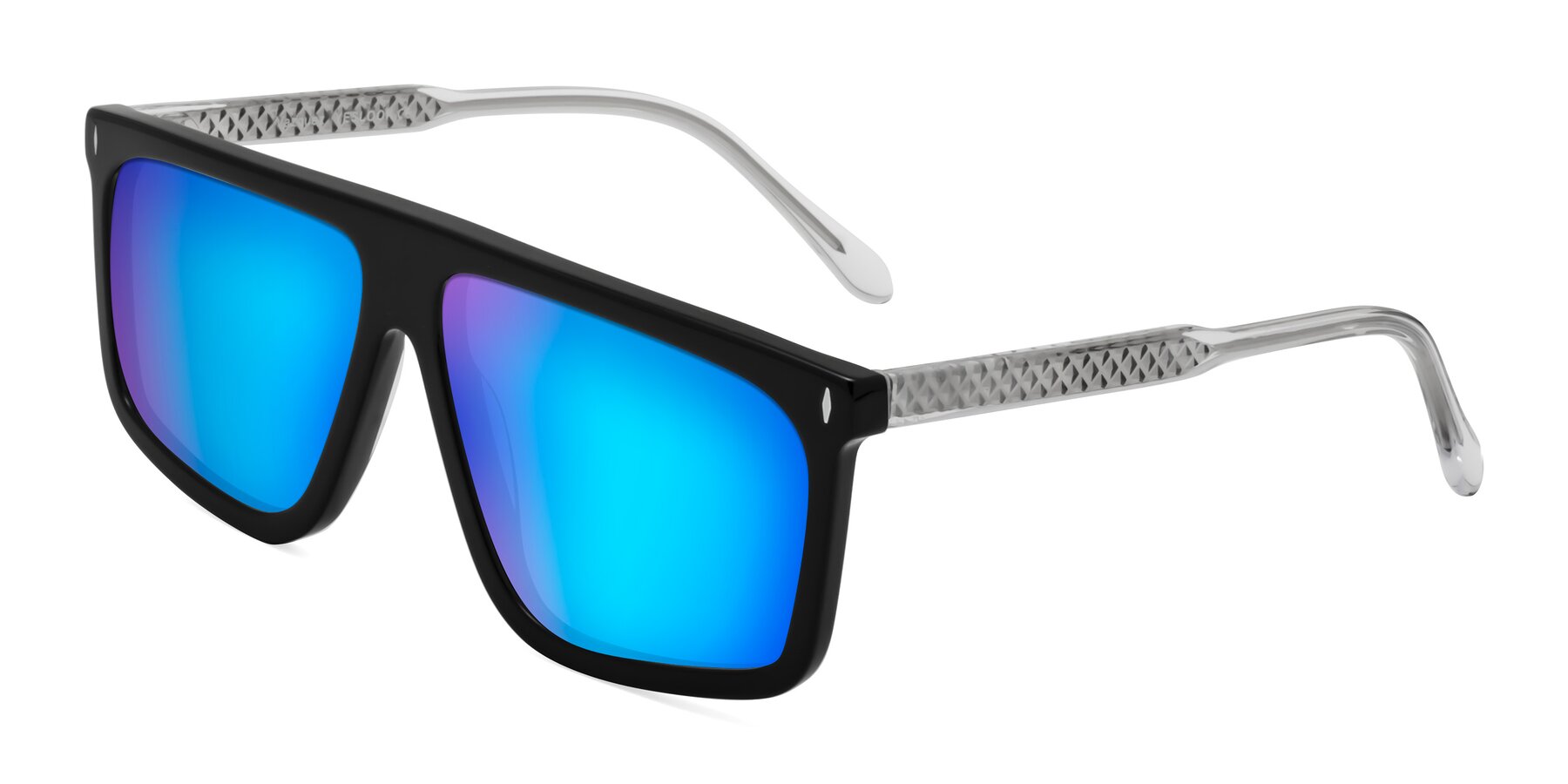 Angle of Vazquez in Black/Silver with Blue Mirrored Lenses