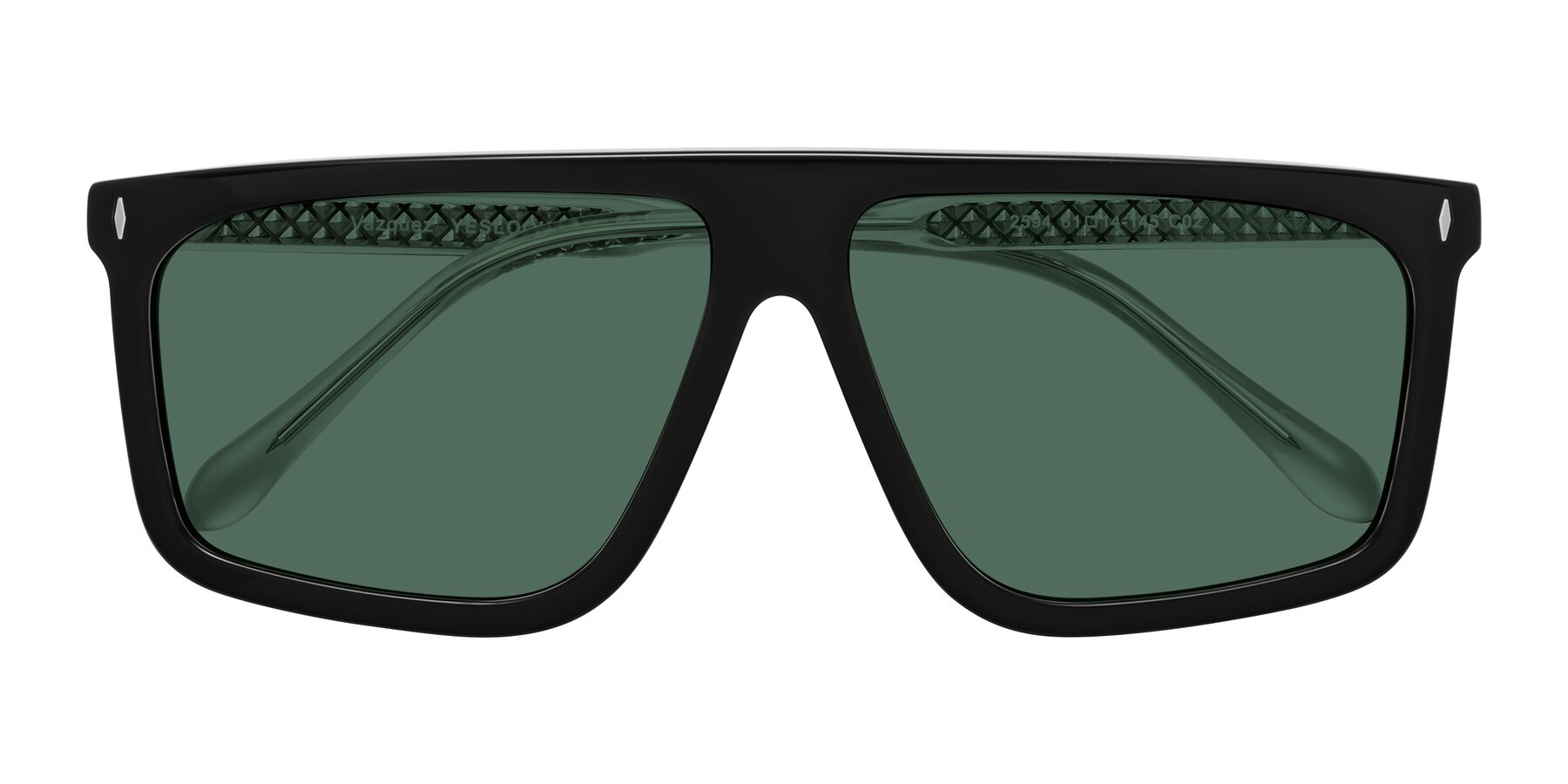 Folded Front of Vazquez in Black/Silver with Green Polarized Lenses
