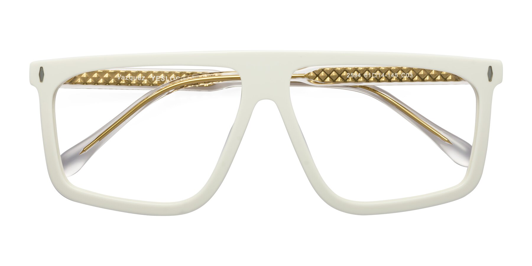 Folded Front of Vazquez in White/Gold with Clear Blue Light Blocking Lenses