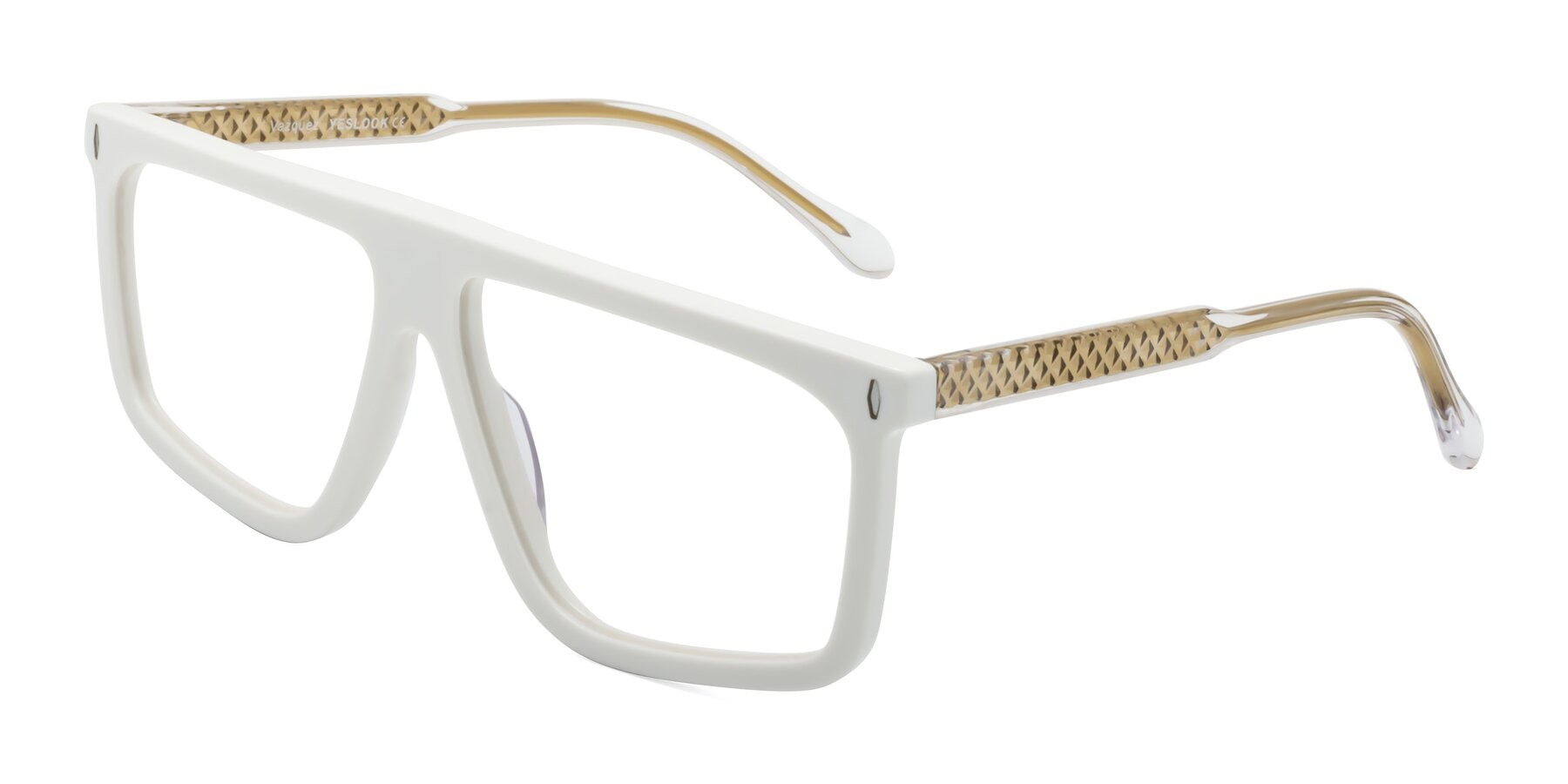 Angle of Vazquez in White/Gold with Clear Blue Light Blocking Lenses