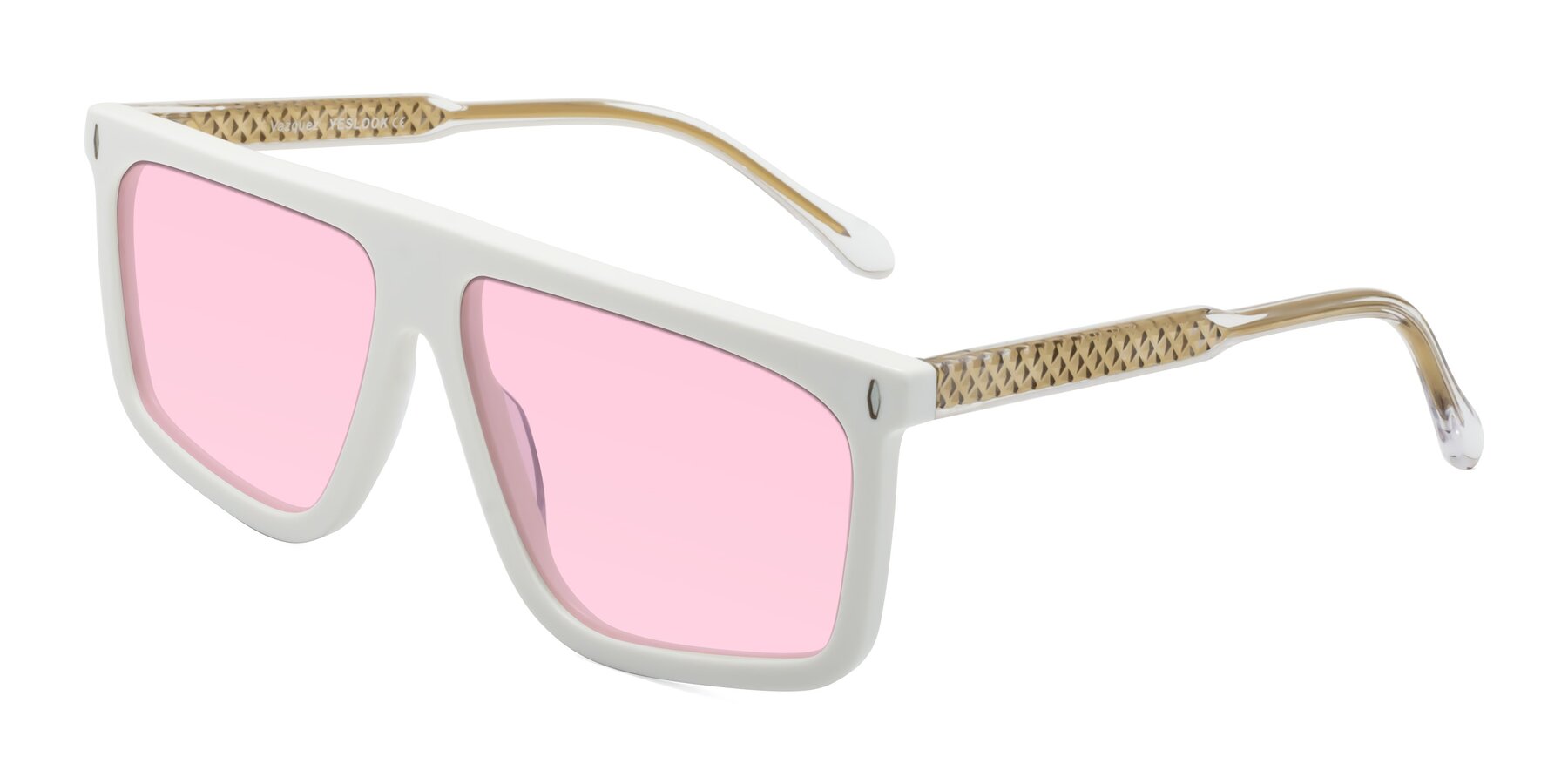 Angle of Vazquez in White/Gold with Light Pink Tinted Lenses