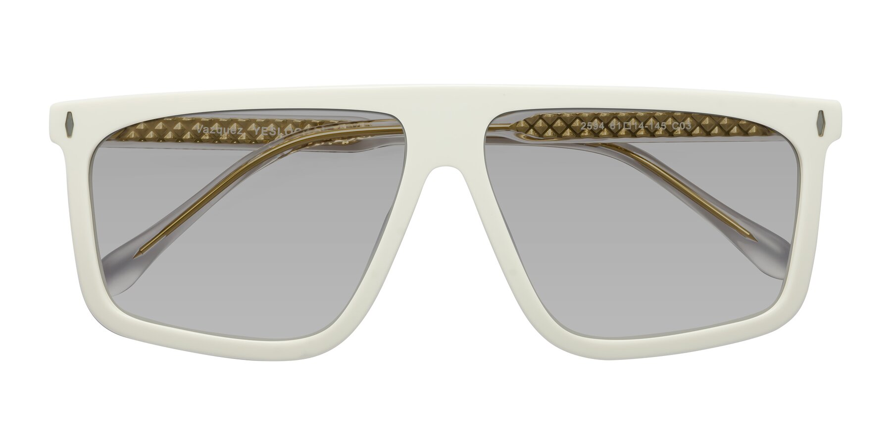Folded Front of Vazquez in White/Gold with Light Gray Tinted Lenses