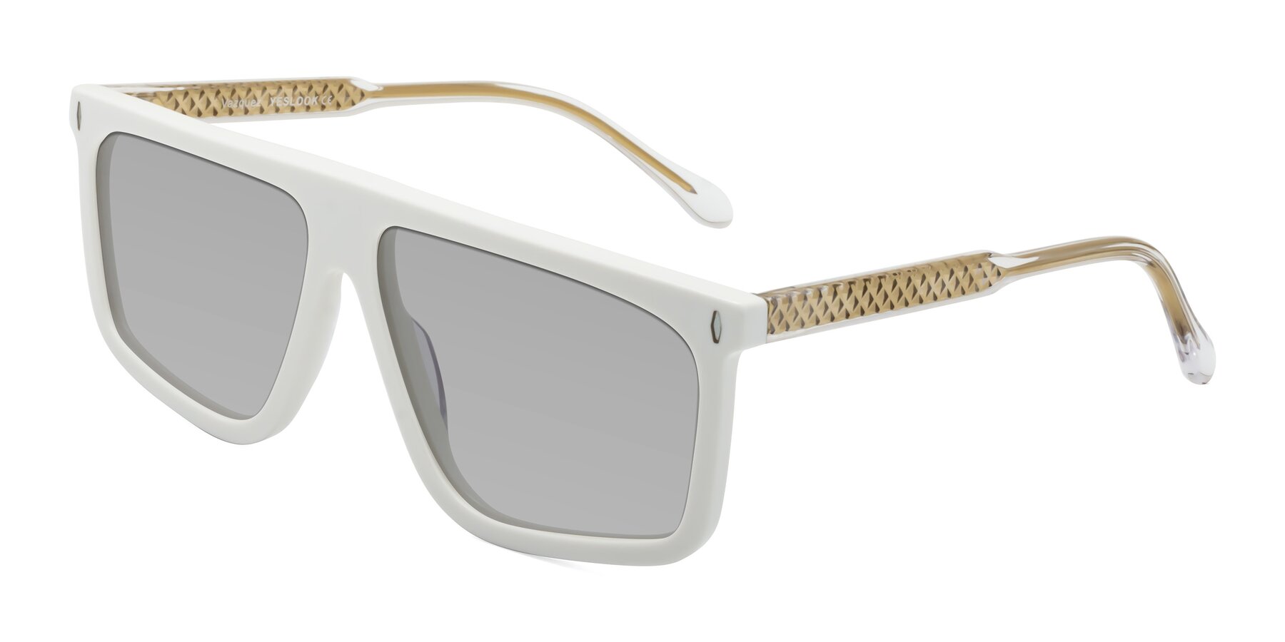 Angle of Vazquez in White/Gold with Light Gray Tinted Lenses