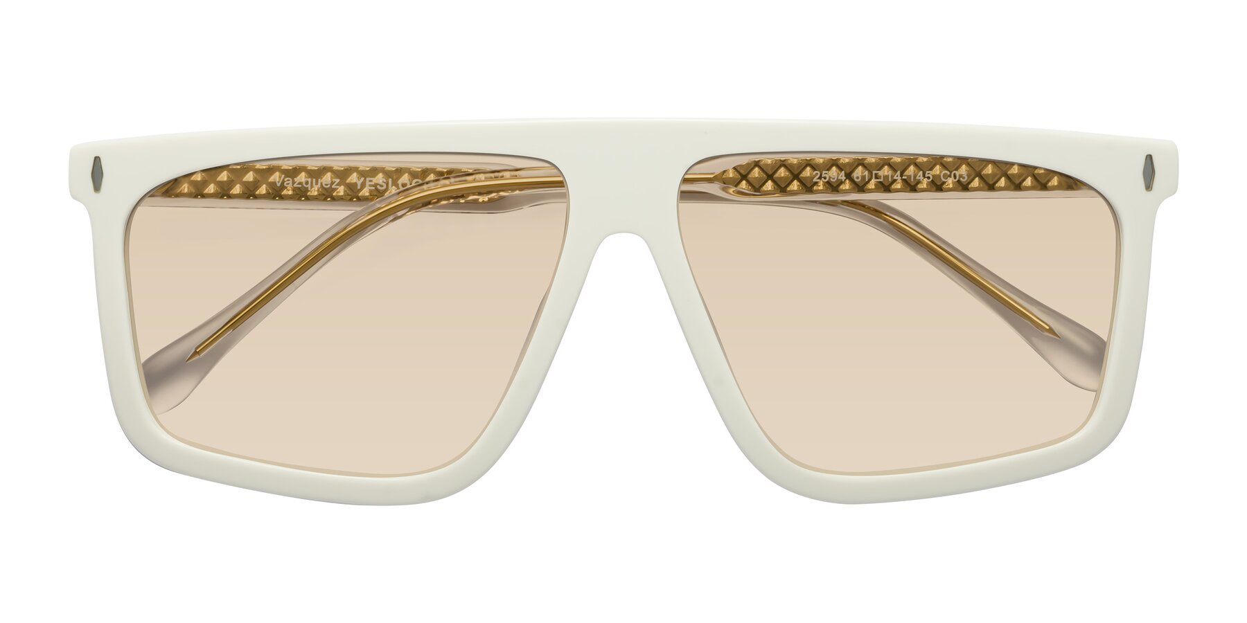 Folded Front of Vazquez in White/Gold with Light Brown Tinted Lenses