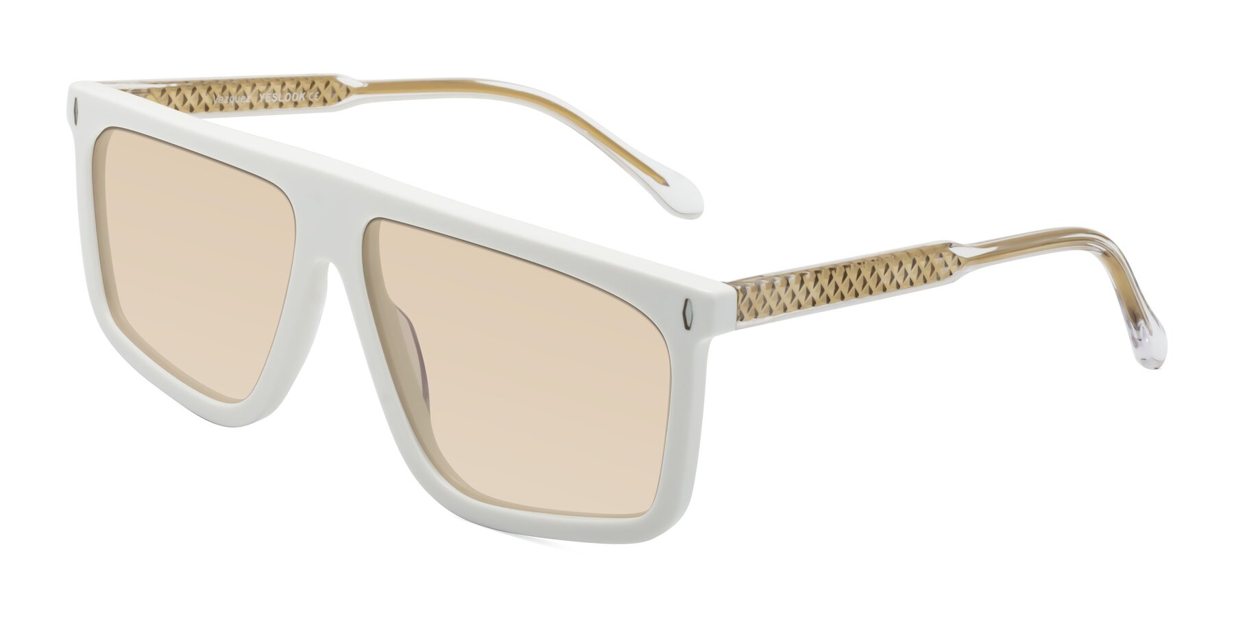 Angle of Vazquez in White/Gold with Light Brown Tinted Lenses