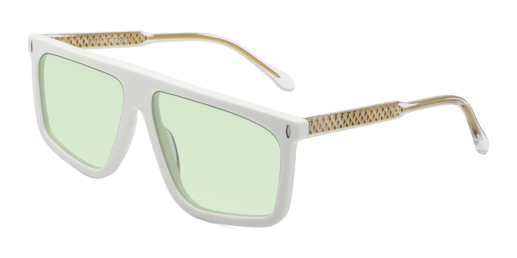 Angle of Vazquez in White/Gold with Light Green Tinted Lenses