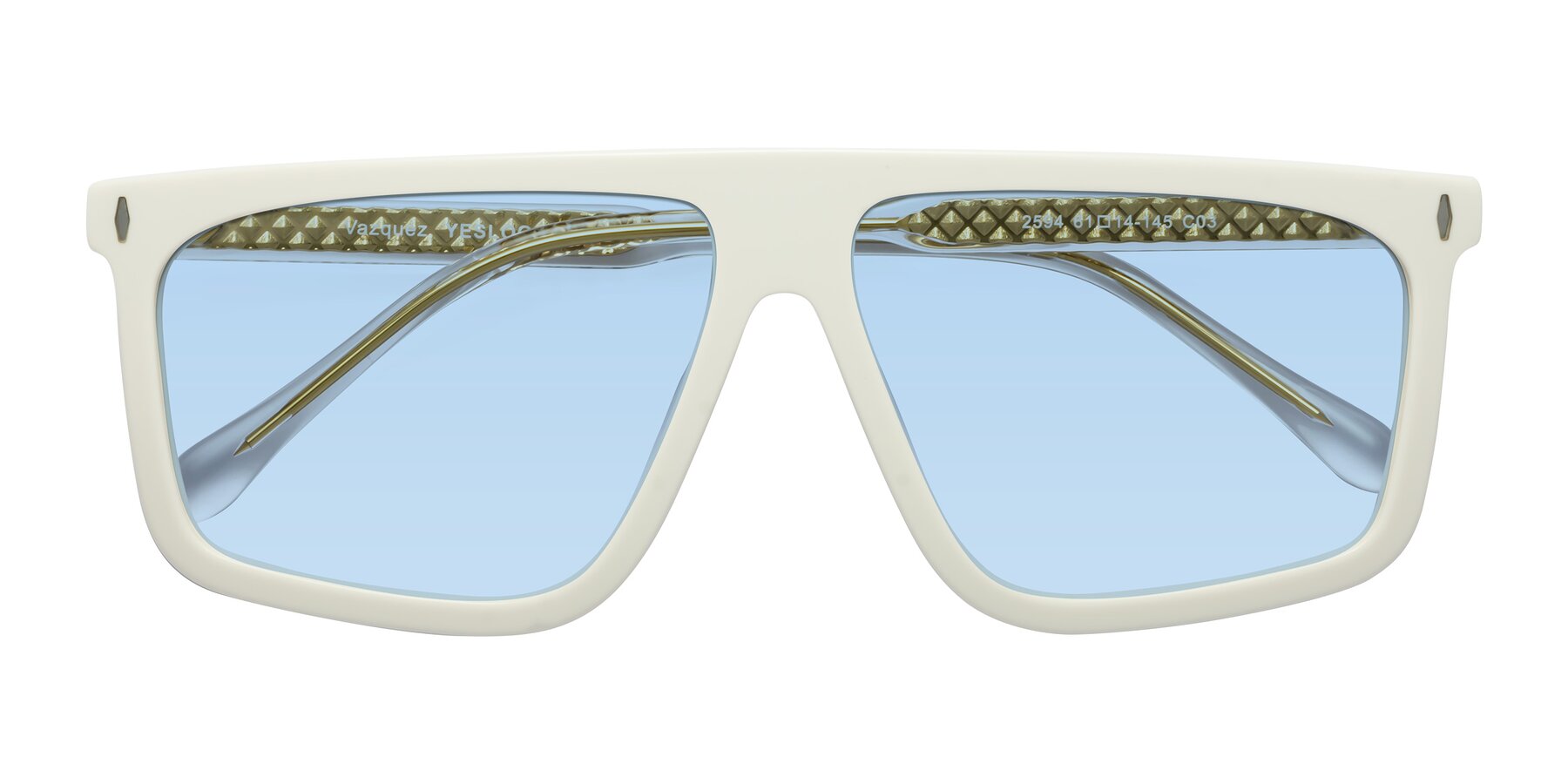Folded Front of Vazquez in White/Gold with Light Blue Tinted Lenses