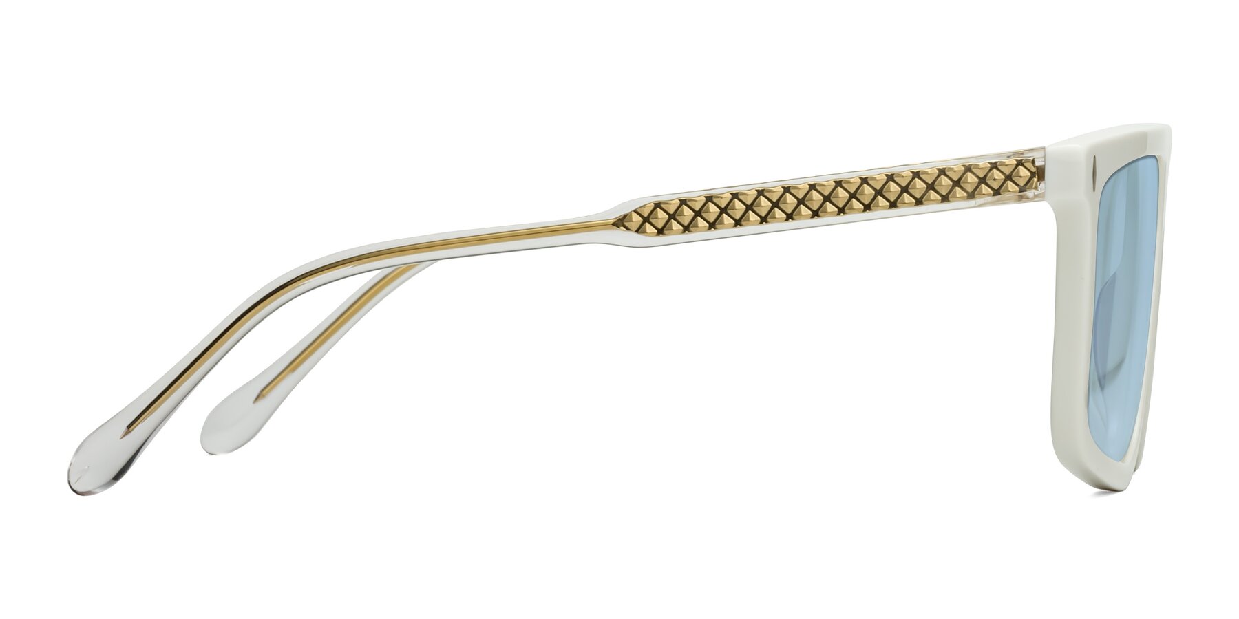 Side of Vazquez in White/Gold with Light Blue Tinted Lenses