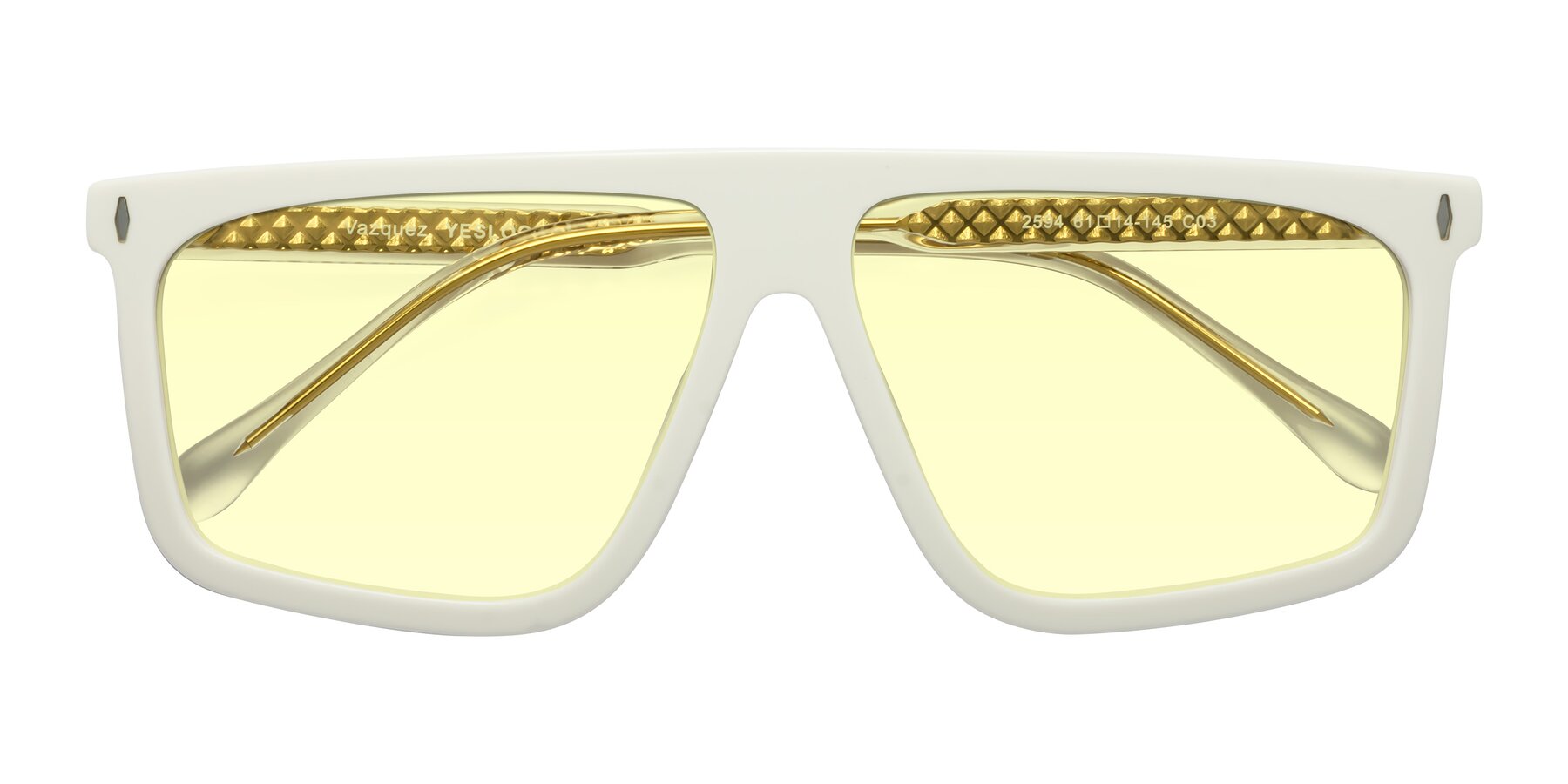 Folded Front of Vazquez in White/Gold with Light Yellow Tinted Lenses
