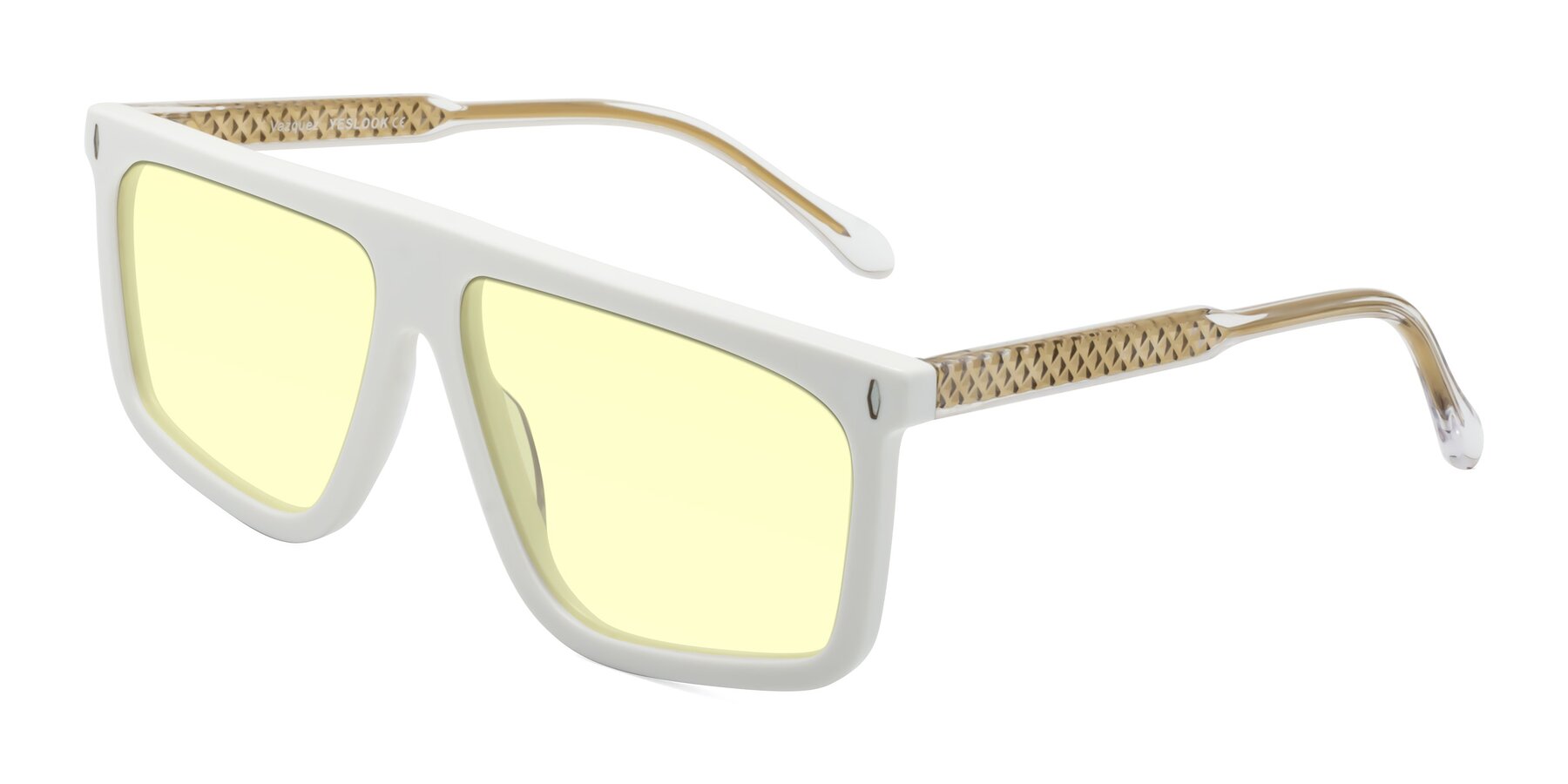 Angle of Vazquez in White/Gold with Light Yellow Tinted Lenses