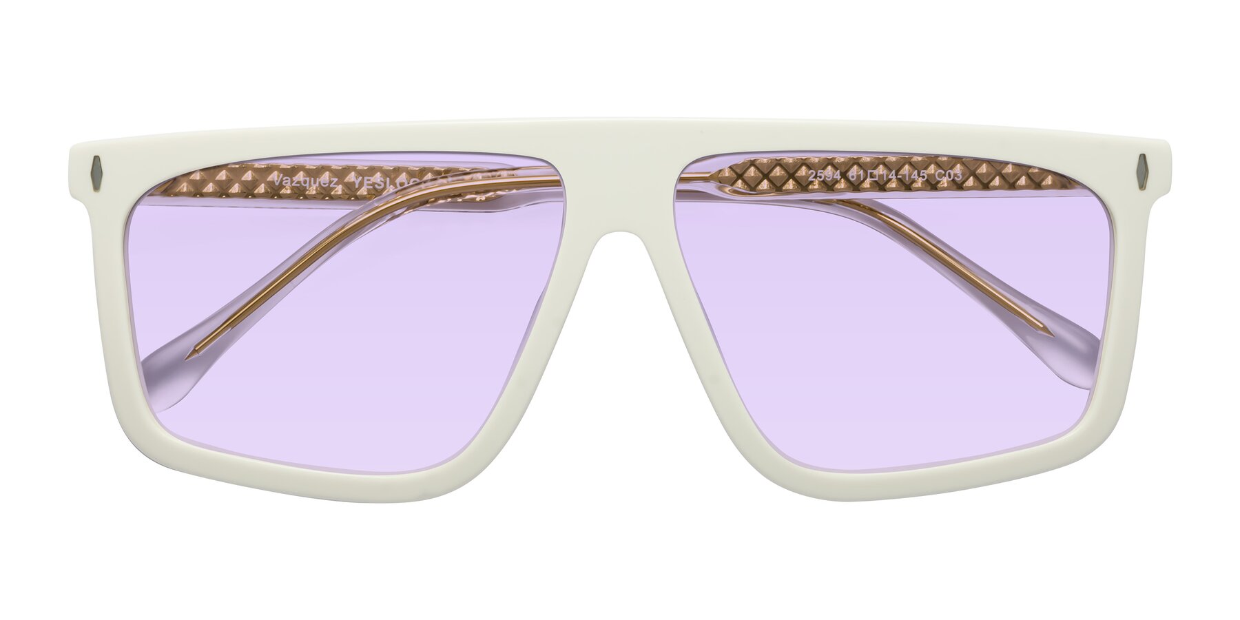 Folded Front of Vazquez in White/Gold with Light Purple Tinted Lenses