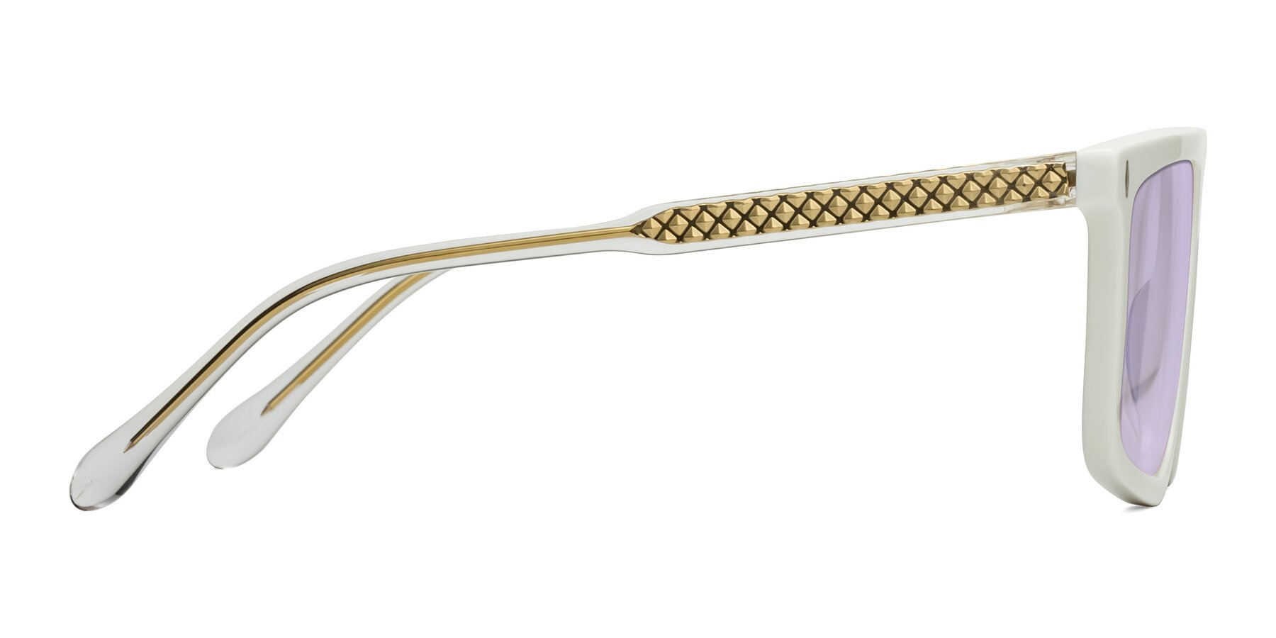 Side of Vazquez in White/Gold with Light Purple Tinted Lenses