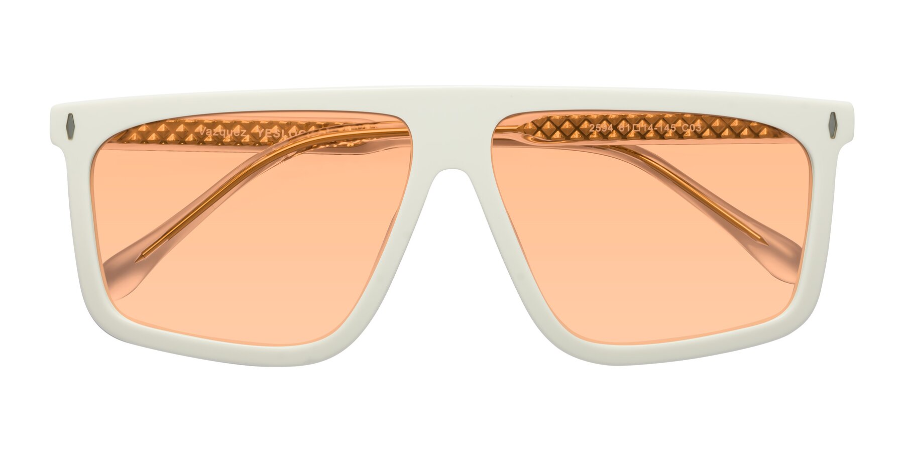Folded Front of Vazquez in White/Gold with Light Orange Tinted Lenses