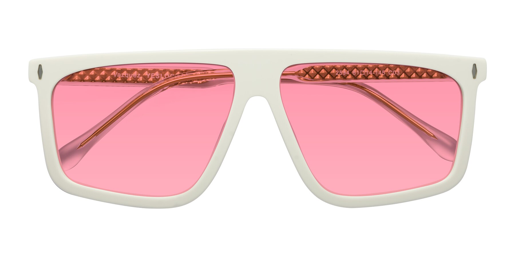Folded Front of Vazquez in White/Gold with Pink Tinted Lenses