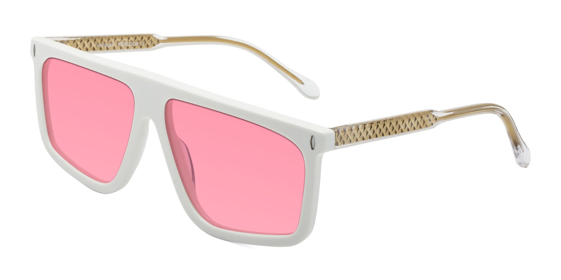 Angle of Vazquez in White/Gold with Pink Tinted Lenses