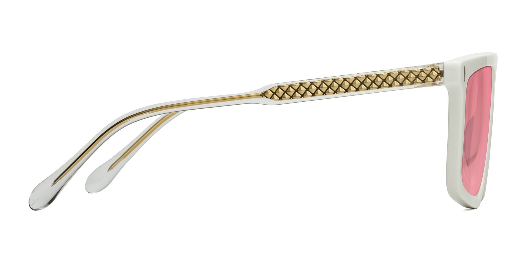 Side of Vazquez in White/Gold with Pink Tinted Lenses