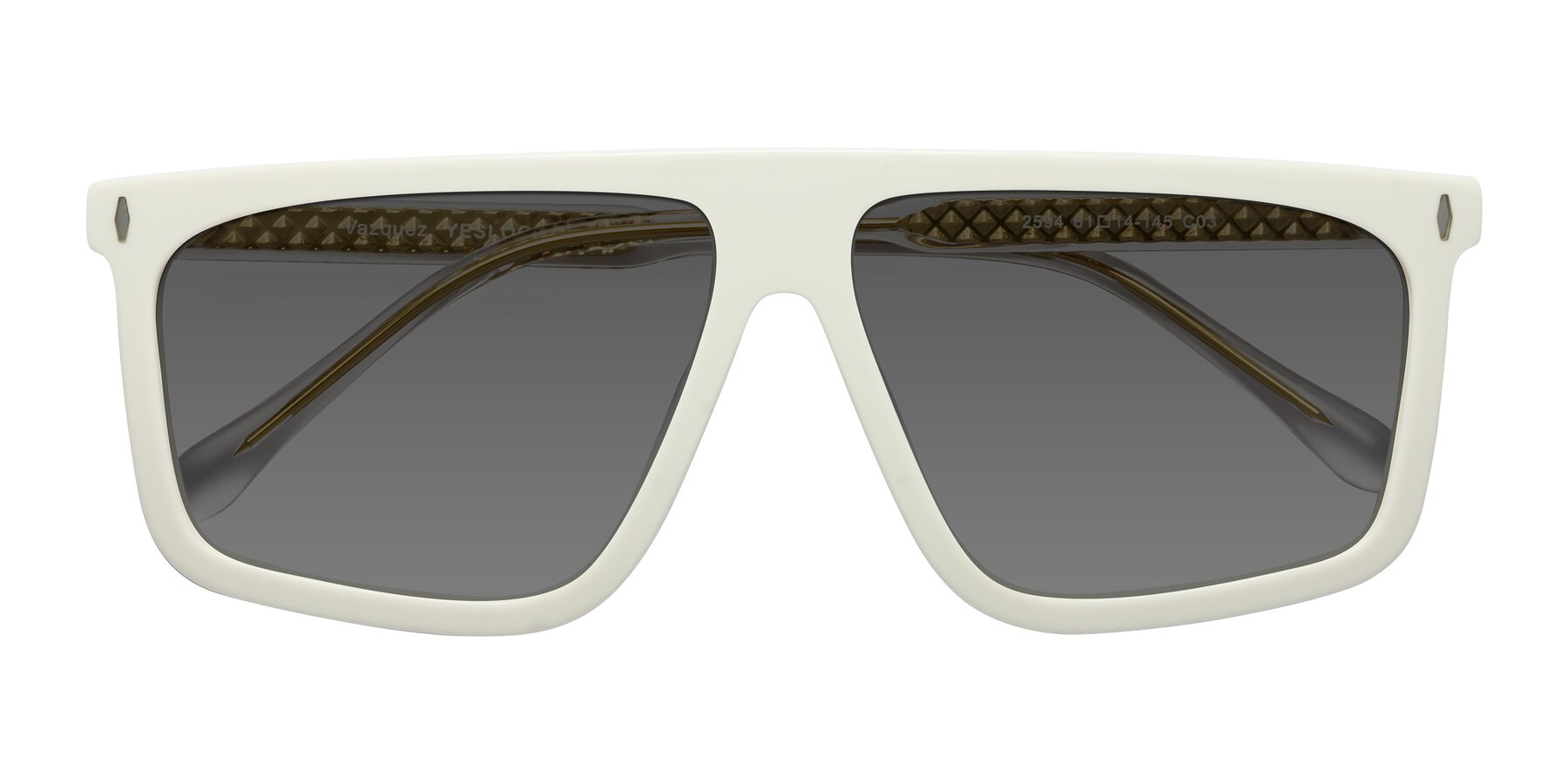 Folded Front of Vazquez in White/Gold with Medium Gray Tinted Lenses