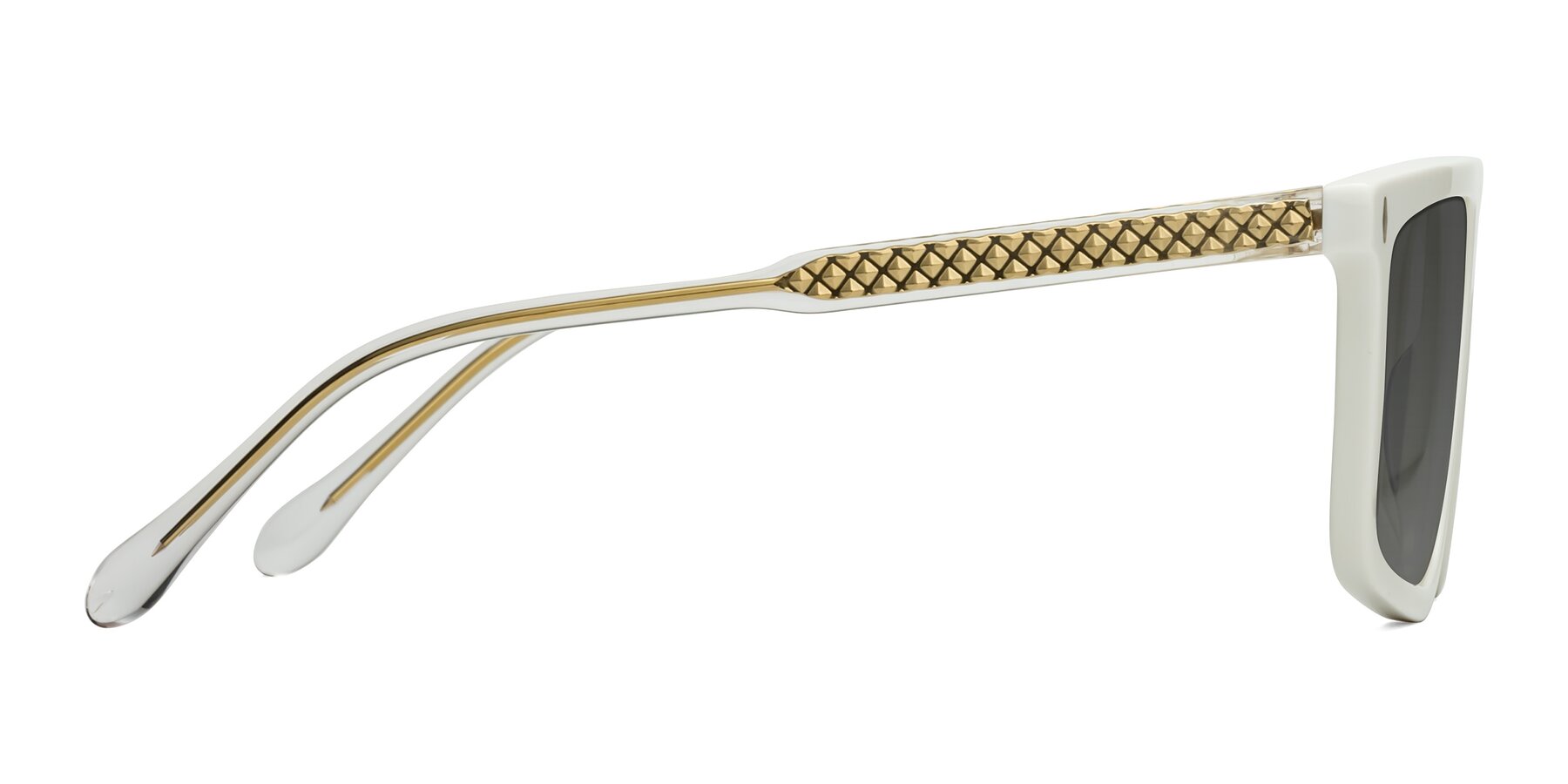 Side of Vazquez in White/Gold with Medium Gray Tinted Lenses