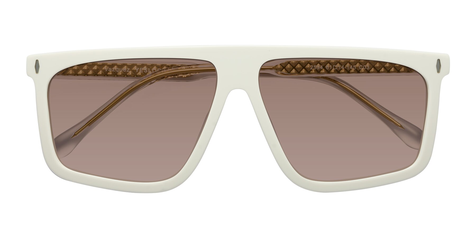 Folded Front of Vazquez in White/Gold with Medium Brown Tinted Lenses