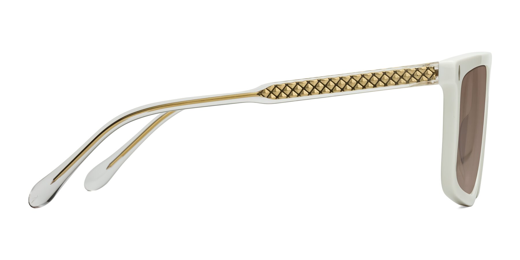 Side of Vazquez in White/Gold with Medium Brown Tinted Lenses