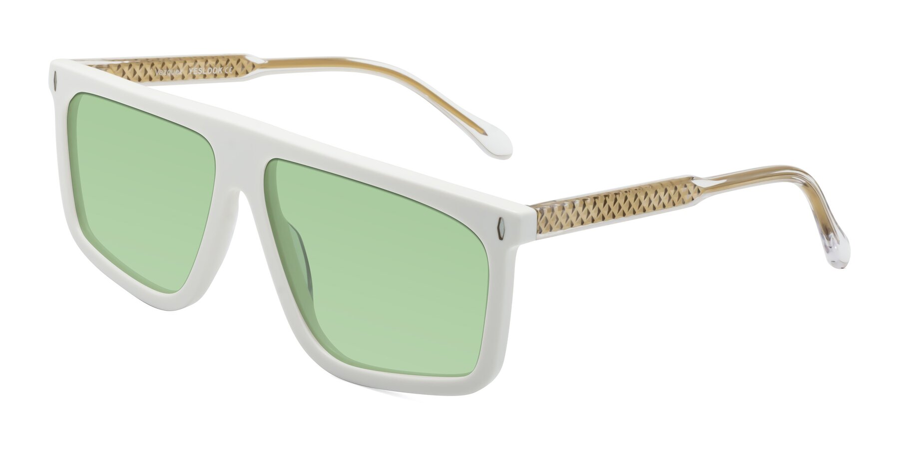Angle of Vazquez in White/Gold with Medium Green Tinted Lenses