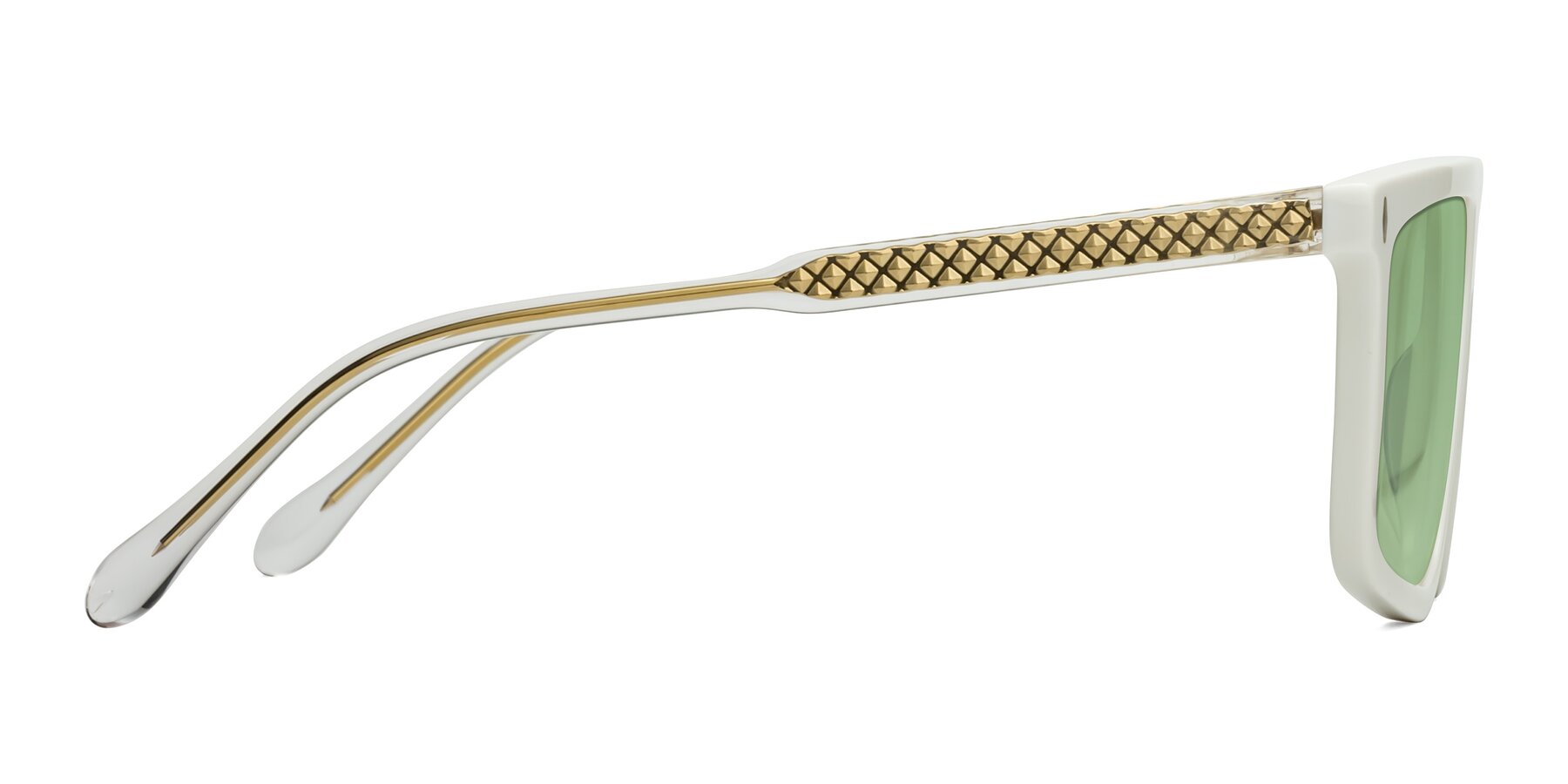 Side of Vazquez in White/Gold with Medium Green Tinted Lenses