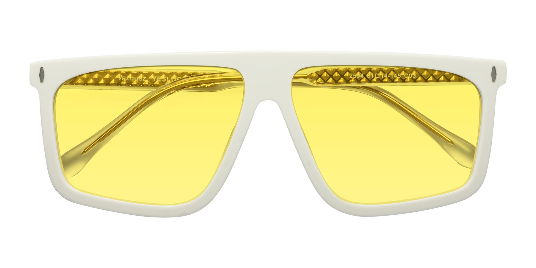 Folded Front of Vazquez in White/Gold with Medium Yellow Tinted Lenses