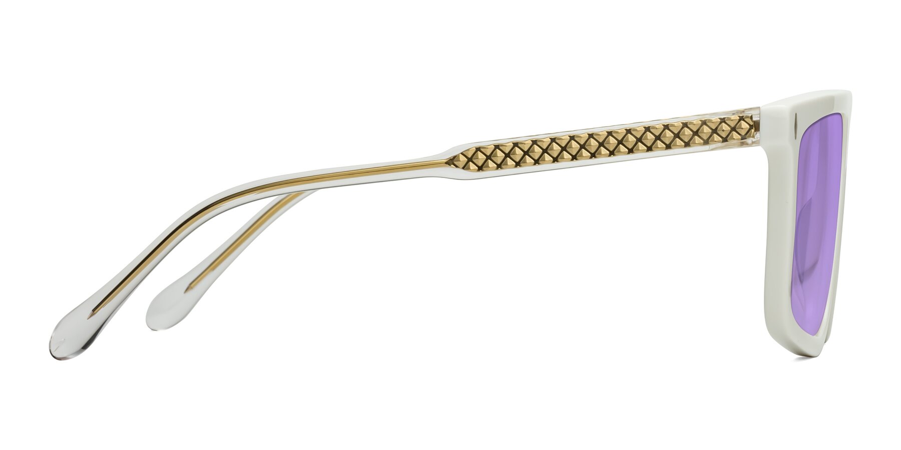Side of Vazquez in White/Gold with Medium Purple Tinted Lenses