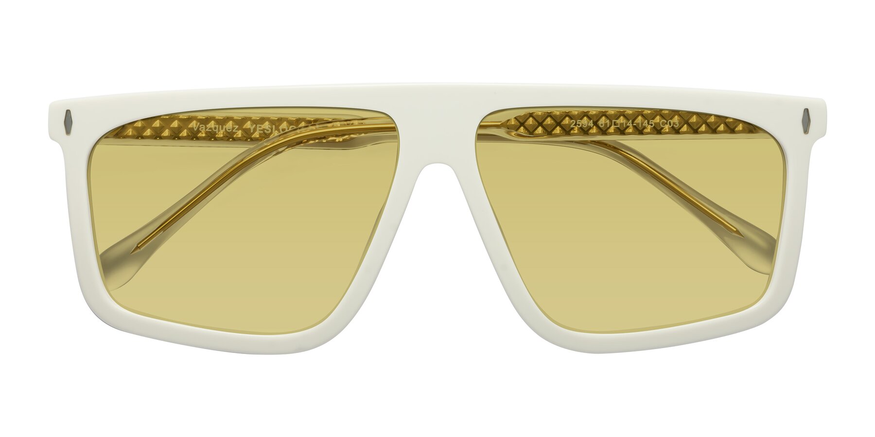Folded Front of Vazquez in White/Gold with Medium Champagne Tinted Lenses