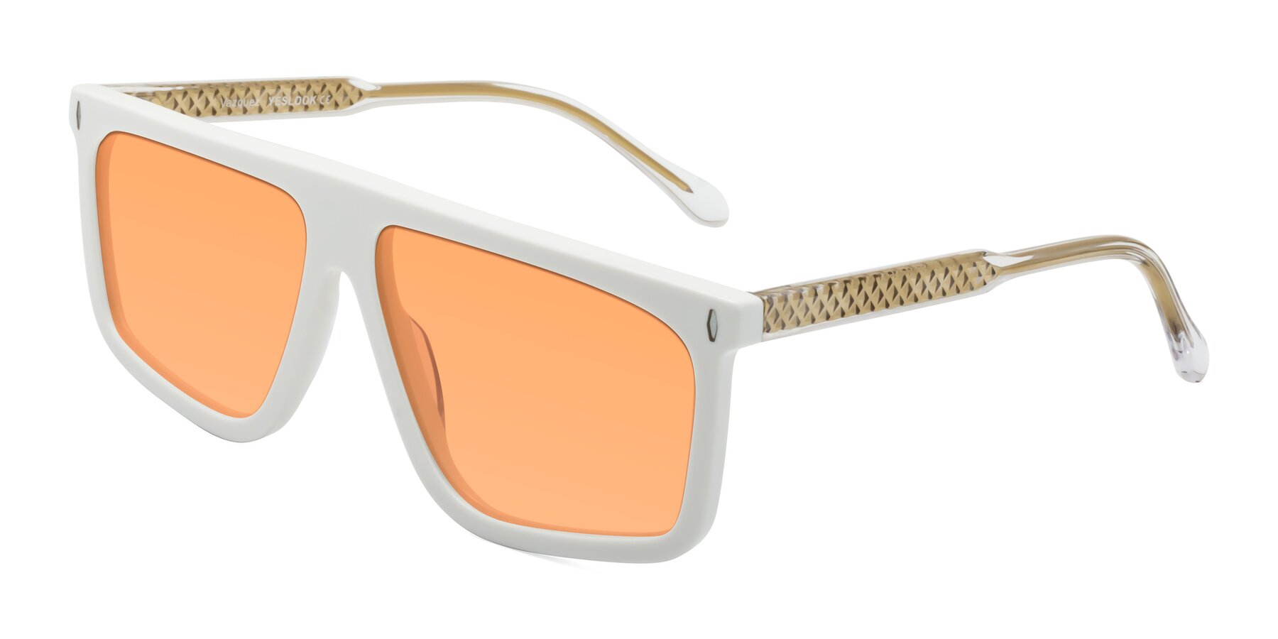 Angle of Vazquez in White/Gold with Medium Orange Tinted Lenses