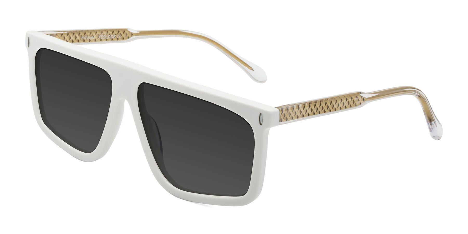 Angle of Vazquez in White/Gold with Gray Tinted Lenses