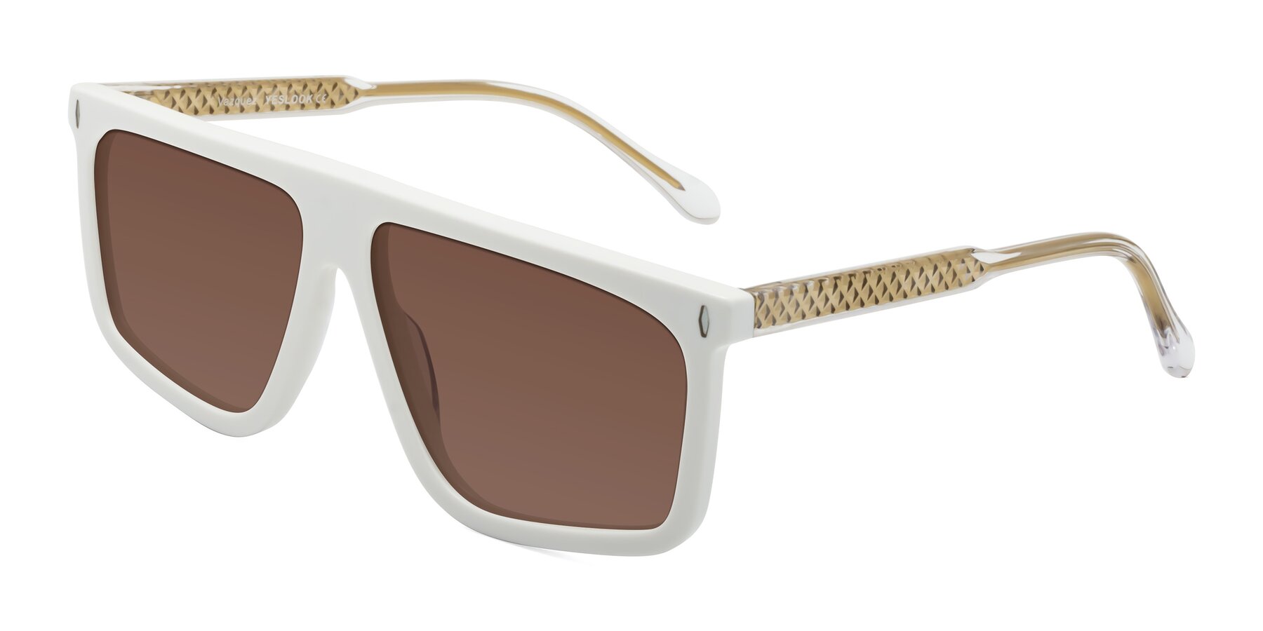 Angle of Vazquez in White/Gold with Brown Tinted Lenses