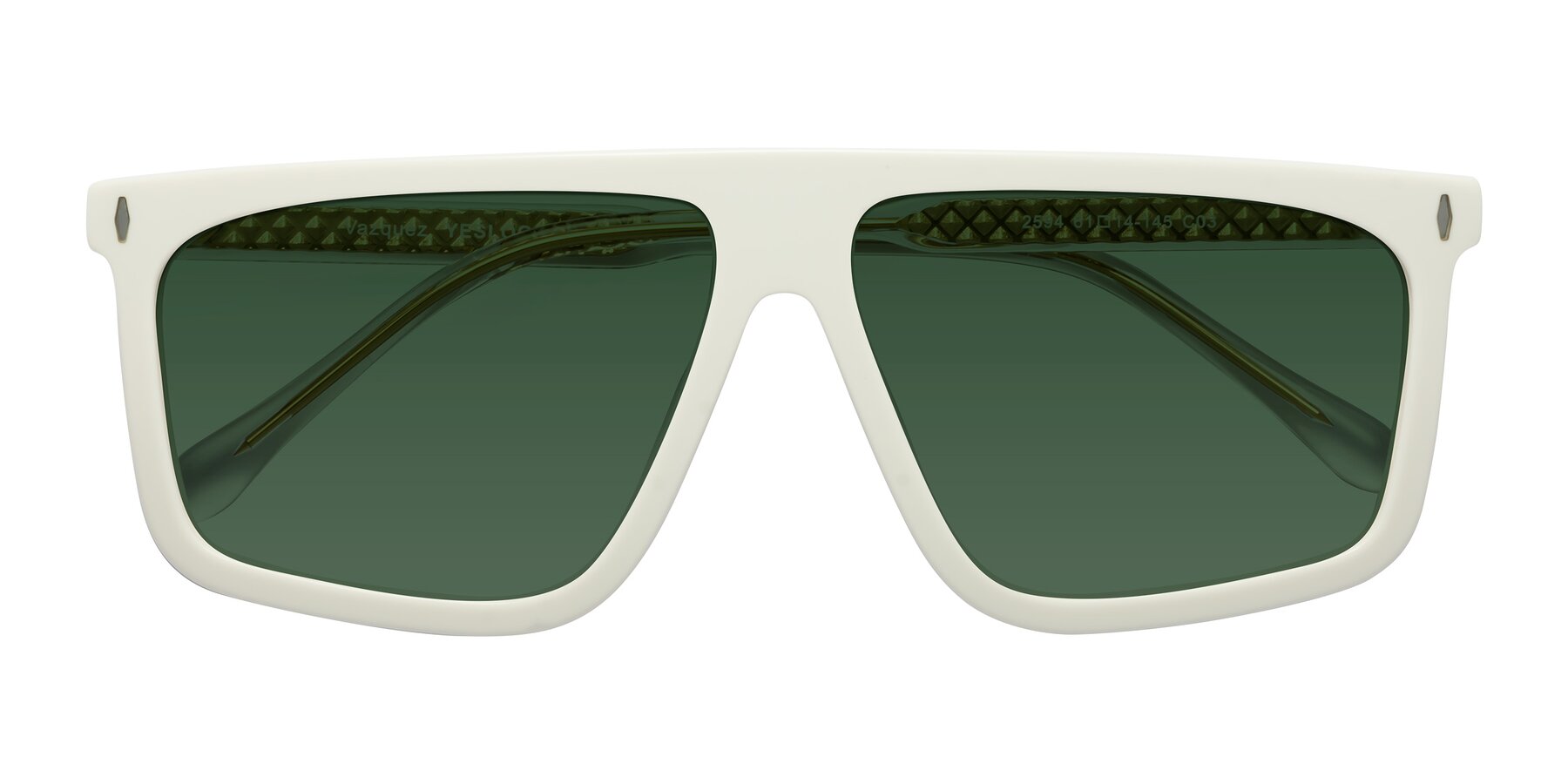 Folded Front of Vazquez in White/Gold with Green Tinted Lenses