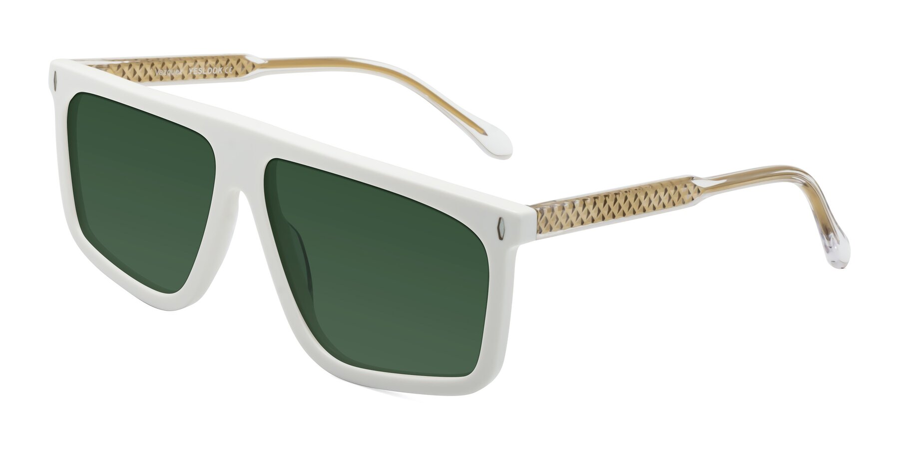 Angle of Vazquez in White/Gold with Green Tinted Lenses