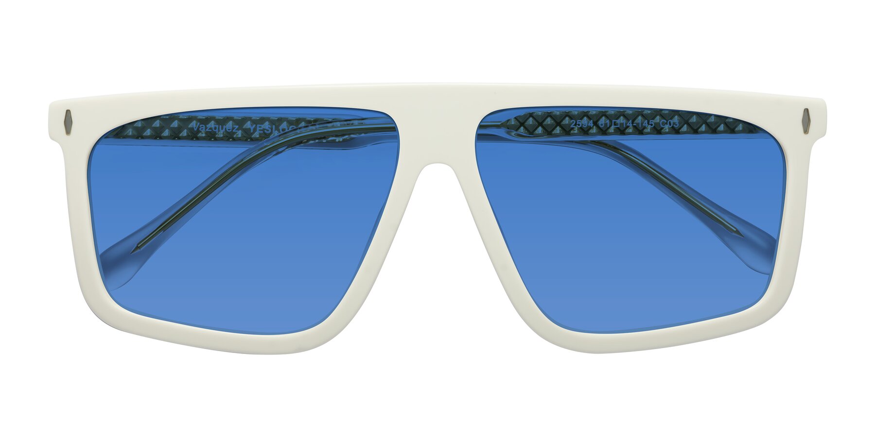 Folded Front of Vazquez in White/Gold with Blue Tinted Lenses