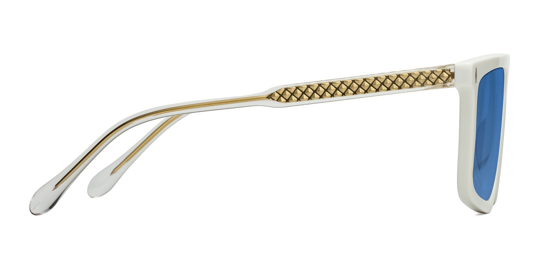 Side of Vazquez in White/Gold with Blue Tinted Lenses