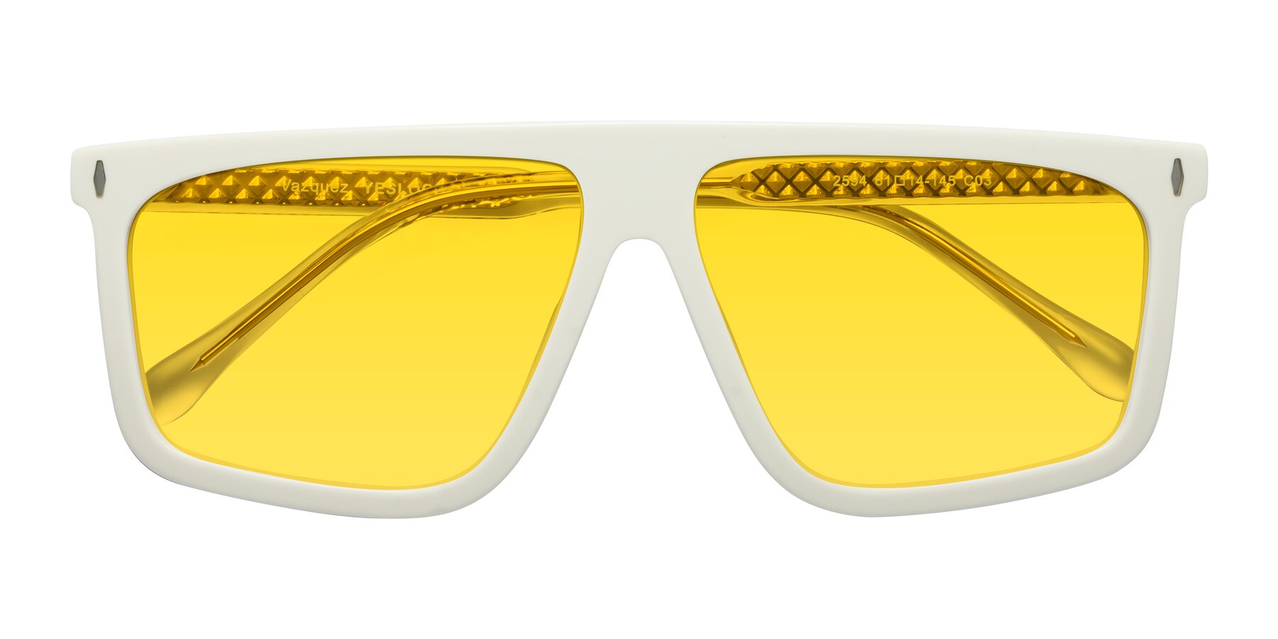 Folded Front of Vazquez in White/Gold with Yellow Tinted Lenses