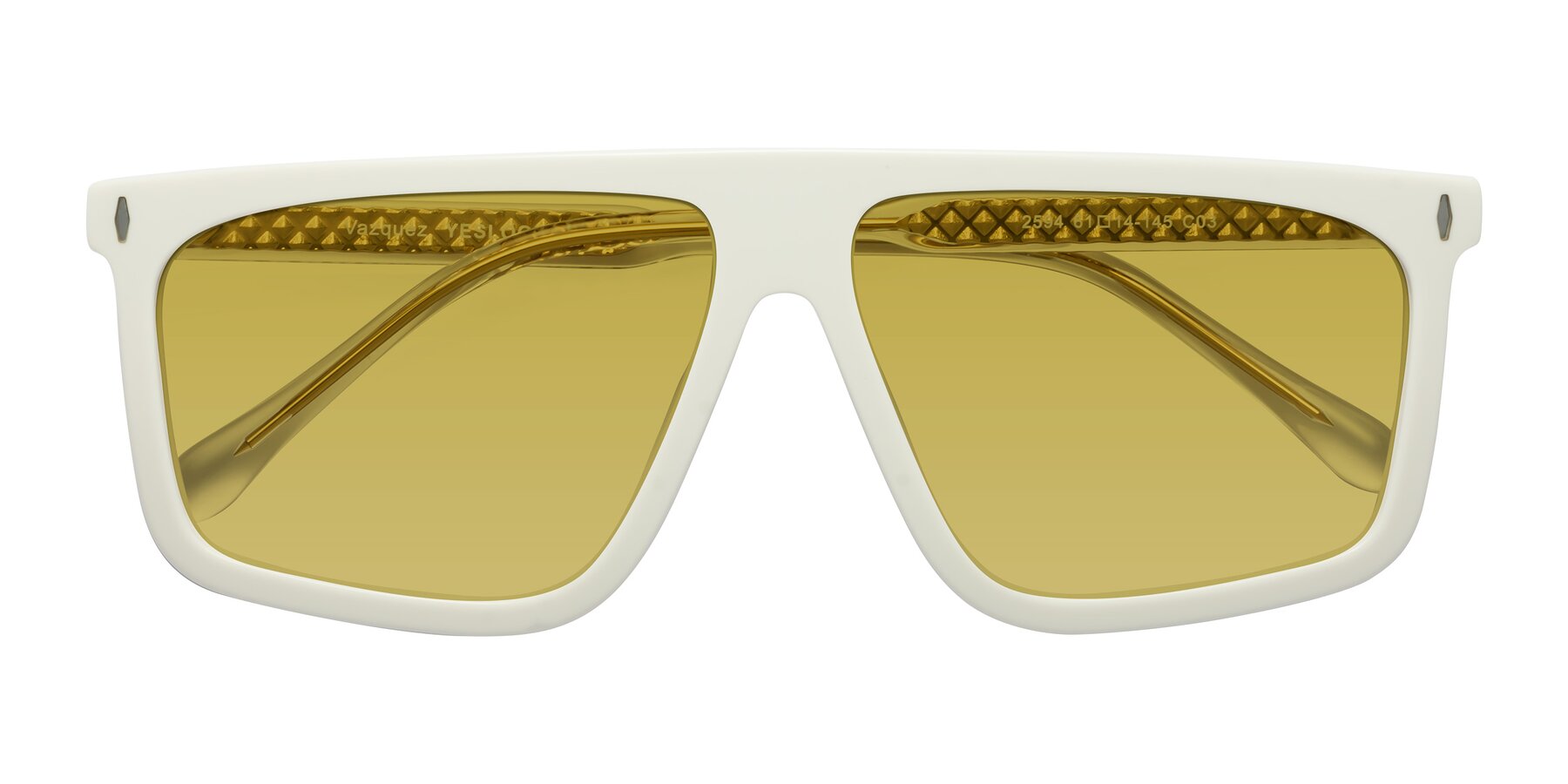 Folded Front of Vazquez in White/Gold with Champagne Tinted Lenses