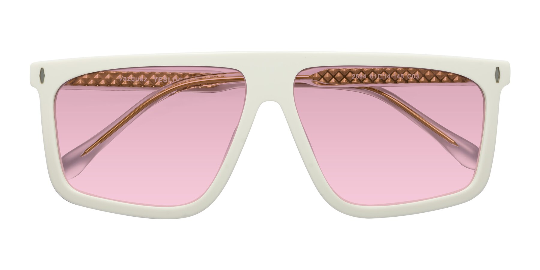 Folded Front of Vazquez in White/Gold with Light Wine Tinted Lenses