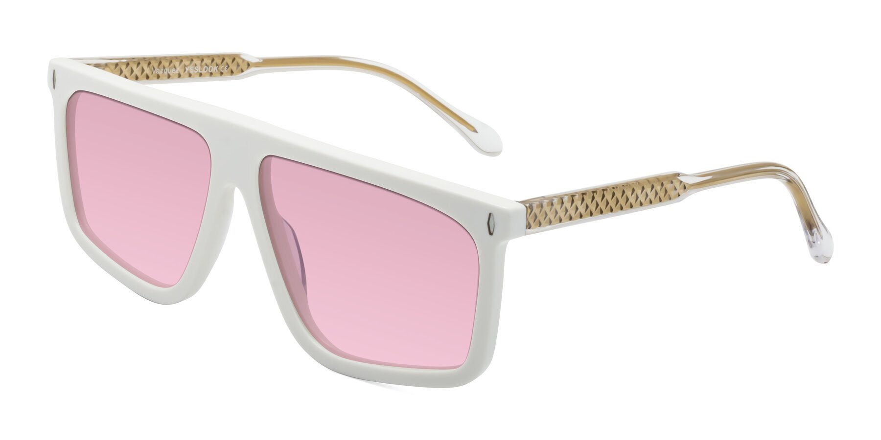 Angle of Vazquez in White/Gold with Light Wine Tinted Lenses